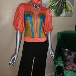 Vibrant Coral and Blue Women's Blouse